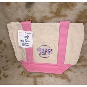 Trader Joe's Mini Pastel Canvas Tote Bag Pink Limited Edition Embroidered NEW